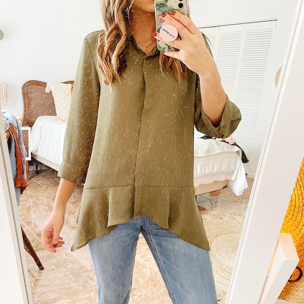 Green Button Down Top from Vera Wang